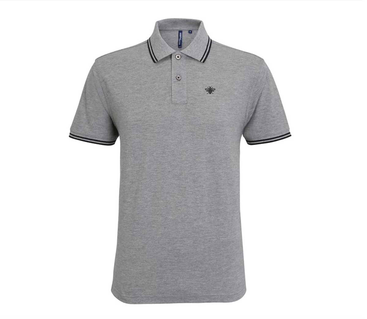 BeeManc Embroidered Bee Tipped Polo - Heather Grey/Black
